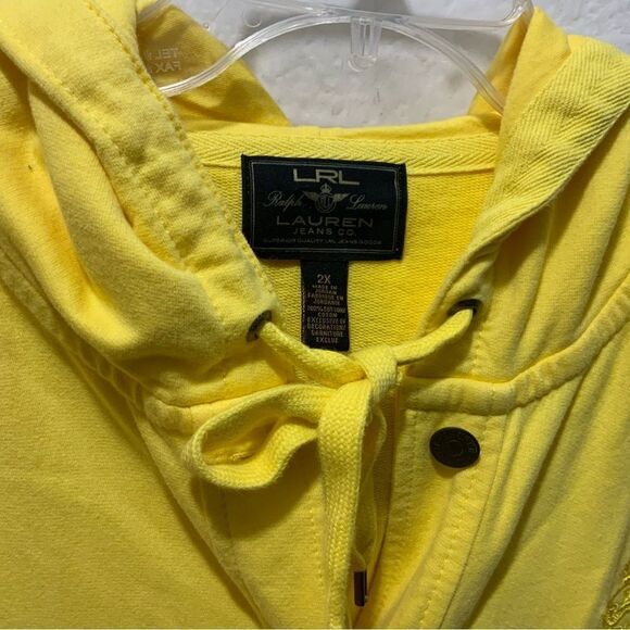 Vintage Ralph Lauren Embroidered Canary Yellow Button Up Hoodie Jacket Size 2XL - Picture 4 of 8
